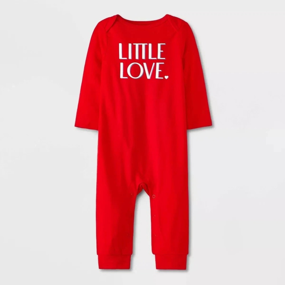Cat &‎ Jack Baby Little Love Red Romper 18M Long Sleeve Snap Cotton Blend NWT
